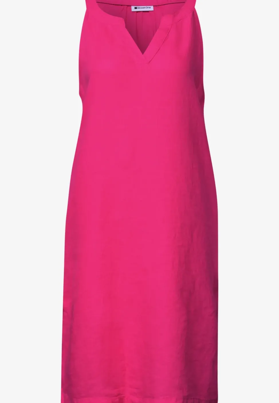 Knielanges Kleid mit Split Neck aus Leinen