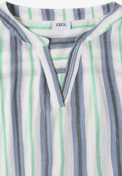 Knielanges Kleid mit Split Neck und Streifen