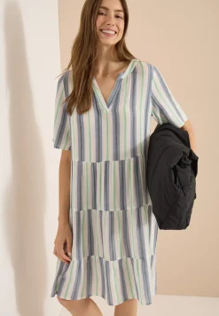 Knielanges Kleid mit Split Neck und Streifen