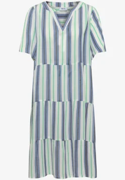 Knielanges Kleid mit Split Neck und Streifen
