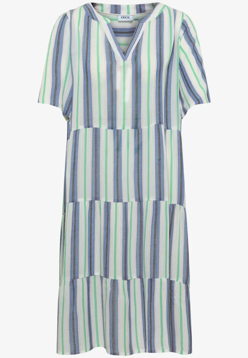 Knielanges Kleid mit Split Neck und Streifen