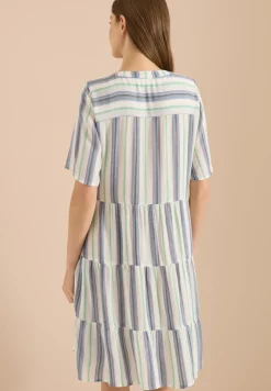 Knielanges Kleid mit Split Neck und Streifen