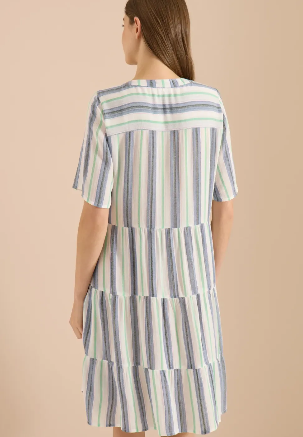 Knielanges Kleid mit Split Neck und Streifen