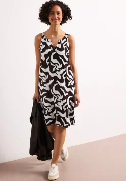 Knielanges Kleid mit Split Neck aus Leinen