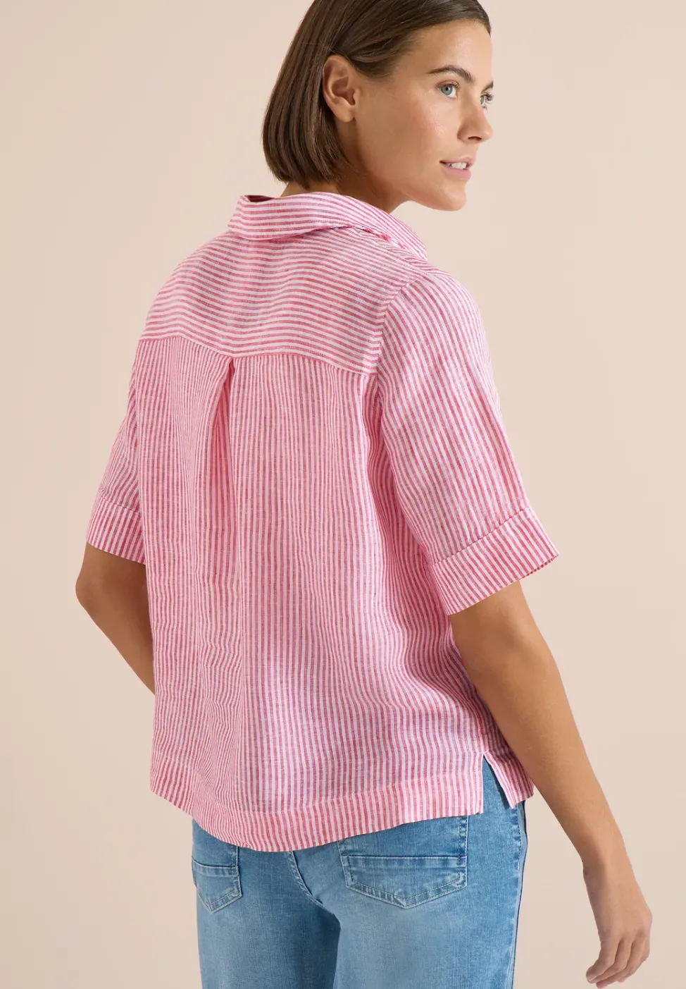 Kurzarm Bluse aus reinem Leinen