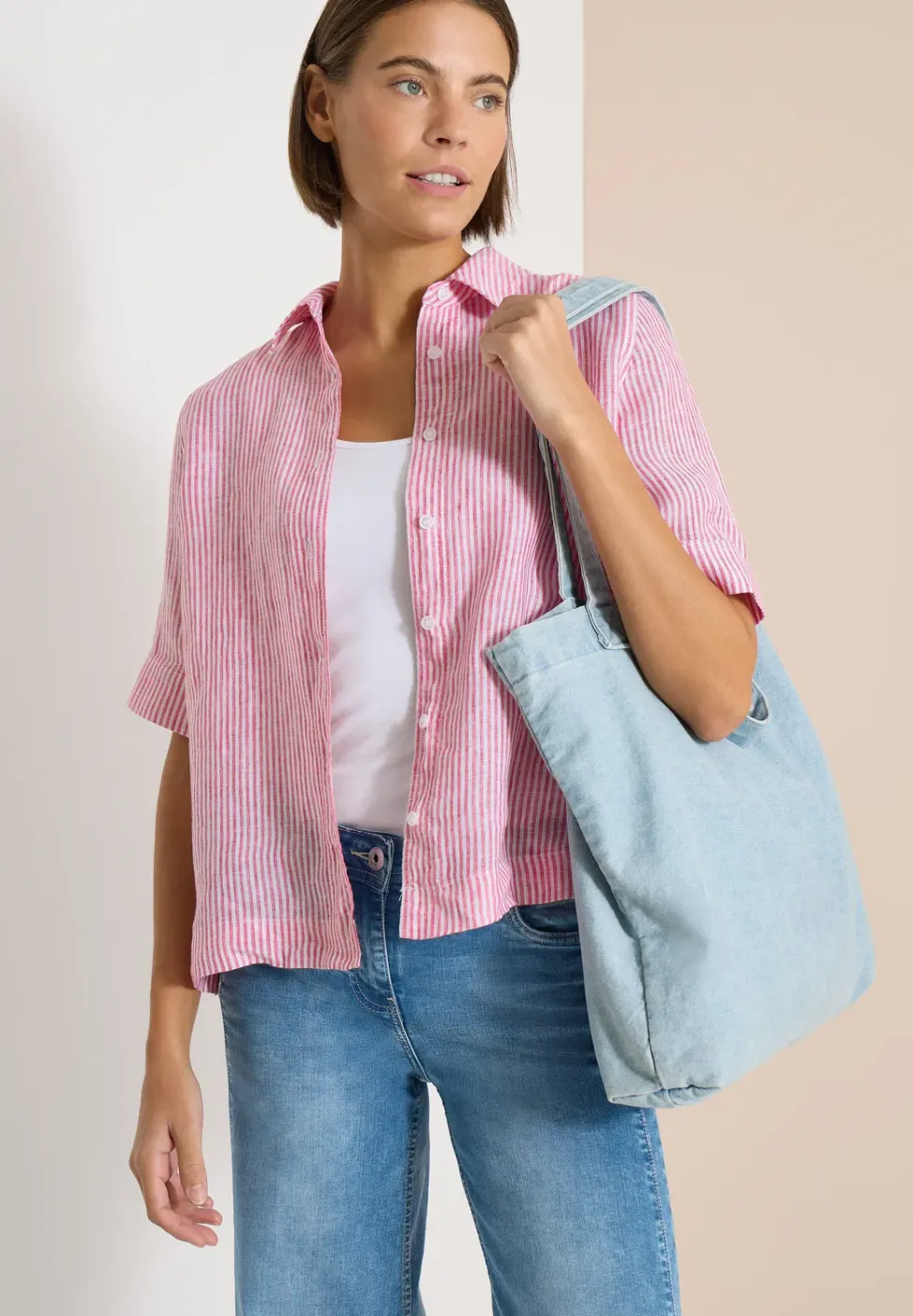 Kurzarm Bluse aus reinem Leinen