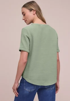 Kurzarm Bluse in Musselinqualität mit Turn-Up