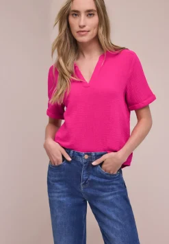 Kurzarm Bluse in Musselinqualität mit Turn-Up