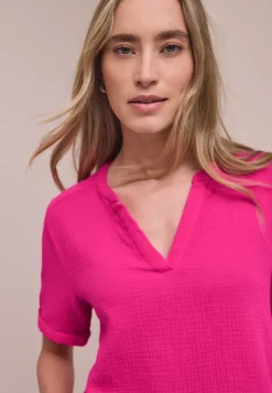 Kurzarm Bluse in Musselinqualität mit Turn-Up