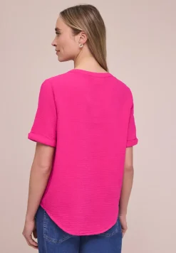 Kurzarm Bluse in Musselinqualität mit Turn-Up