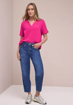 Kurzarm Bluse in Musselinqualität mit Turn-Up