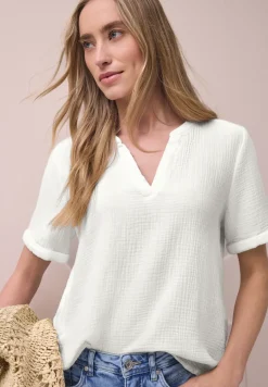 Kurzarm Bluse in Musselinqualität mit Turn-Up