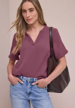 Kurzarm Bluse in Musselinqualität mit Turn-Up
