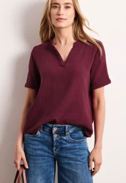 Kurzarm Bluse in Musselinqualität mit Turn-Up