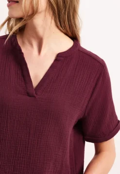 Kurzarm Bluse in Musselinqualität mit Turn-Up