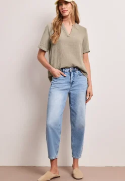Kurzarm Bluse in Musselinqualität mit Turn-Up