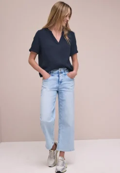 Kurzarm Bluse in Musselinqualität mit Turn-Up