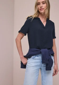 Kurzarm Bluse in Musselinqualität mit Turn-Up