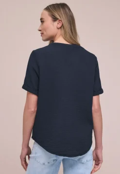 Kurzarm Bluse in Musselinqualität mit Turn-Up
