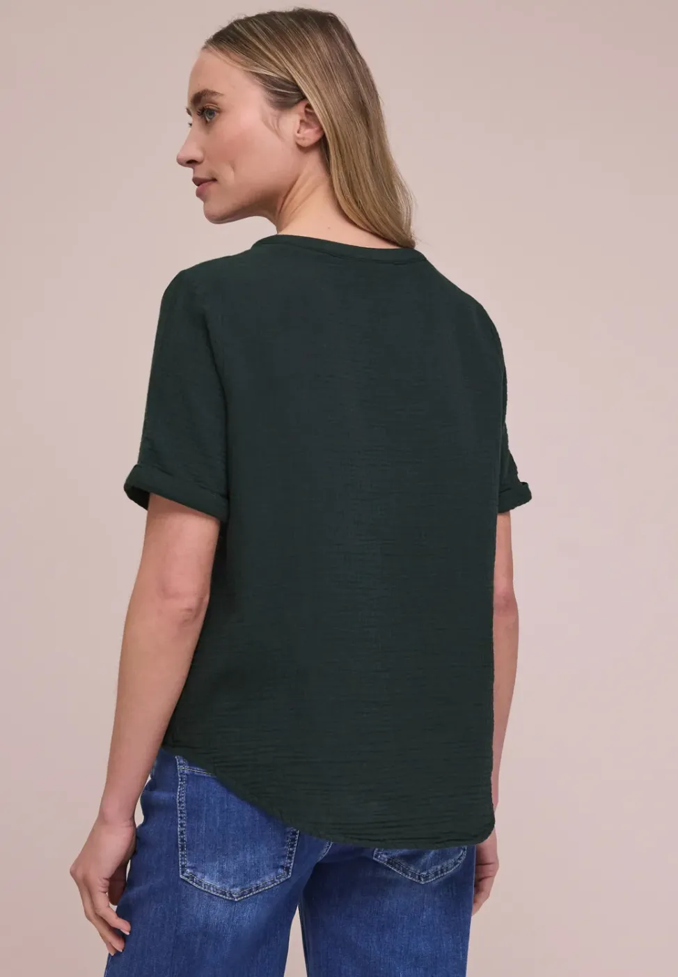Kurzarm Bluse in Musselinqualität mit Turn-Up