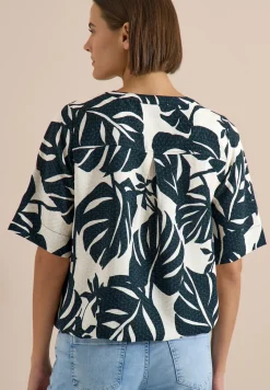 Kurzarm Bluse mit Split Neck