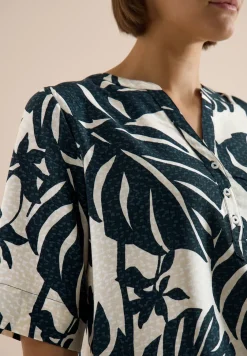 Kurzarm Bluse mit Split Neck