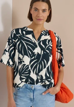Kurzarm Bluse mit Split Neck