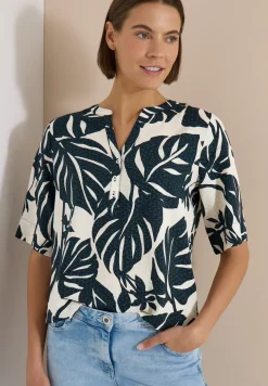 Kurzarm Bluse mit Split Neck