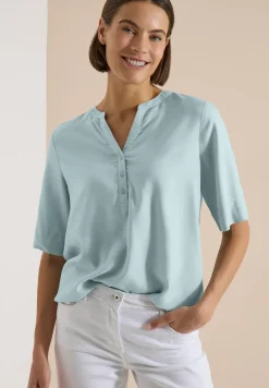 Kurzarm Bluse mit Split Neck