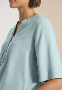 Kurzarm Bluse mit Split Neck