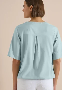 Kurzarm Bluse mit Split Neck