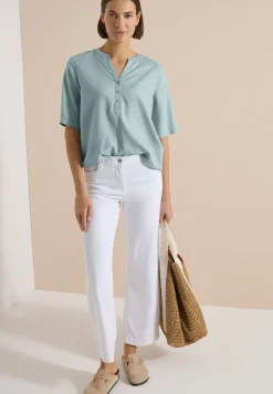 Kurzarm Bluse mit Split Neck