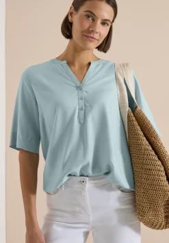 Kurzarm Bluse mit Split Neck