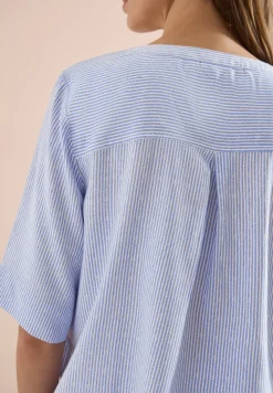 Kurzarm Bluse mit Split Neck und Streifen
