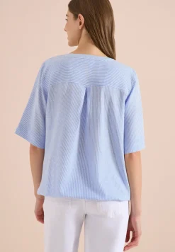 Kurzarm Bluse mit Split Neck und Streifen