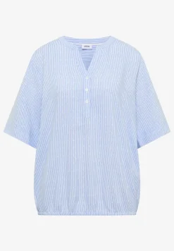 Kurzarm Bluse mit Split Neck und Streifen