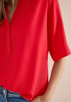 Kurzarm Bluse mit Split Neck