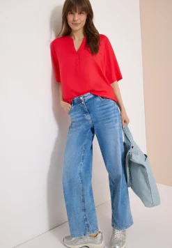 Kurzarm Bluse mit Split Neck