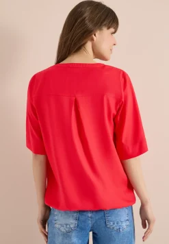 Kurzarm Bluse mit Split Neck