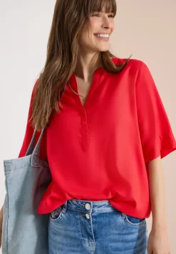 Kurzarm Bluse mit Split Neck