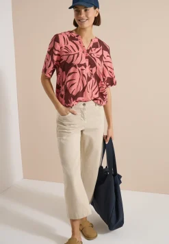 Kurzarm Bluse mit Split Neck