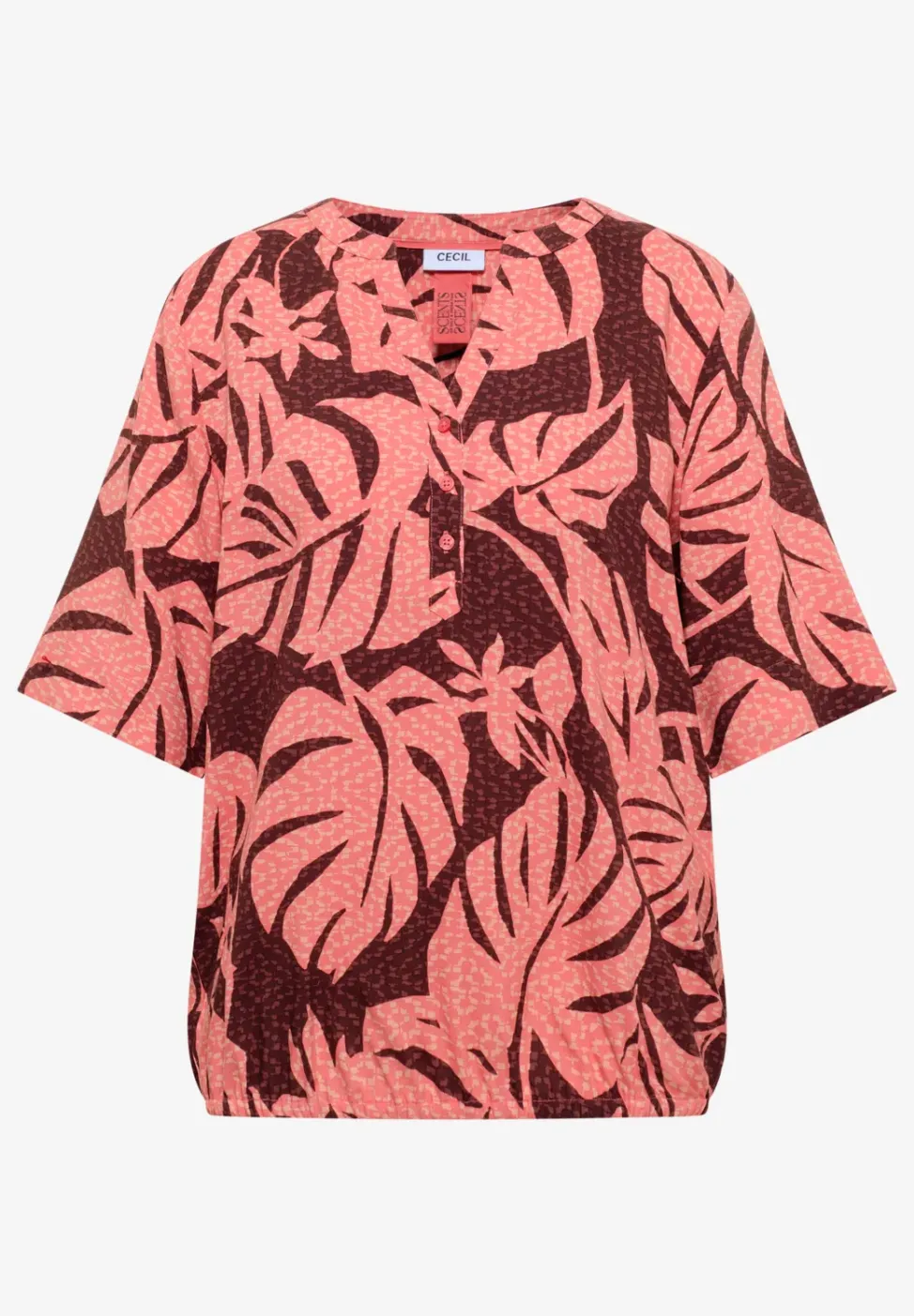Kurzarm Bluse mit Split Neck