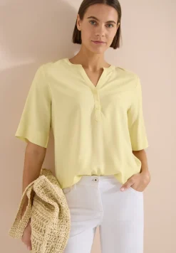 Kurzarm Bluse mit Split Neck