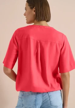 Kurzarm Bluse mit Split Neck