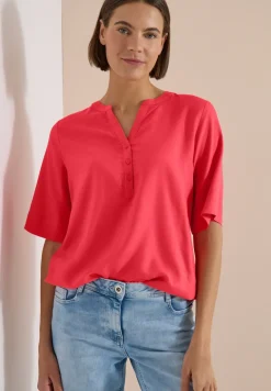 Kurzarm Bluse mit Split Neck