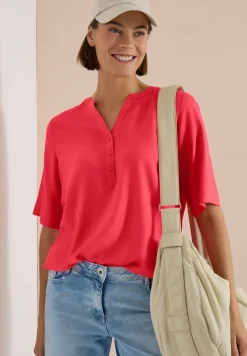 Kurzarm Bluse mit Split Neck