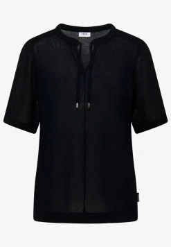 Kurzarm Bluse mit Split Neck und Bändern