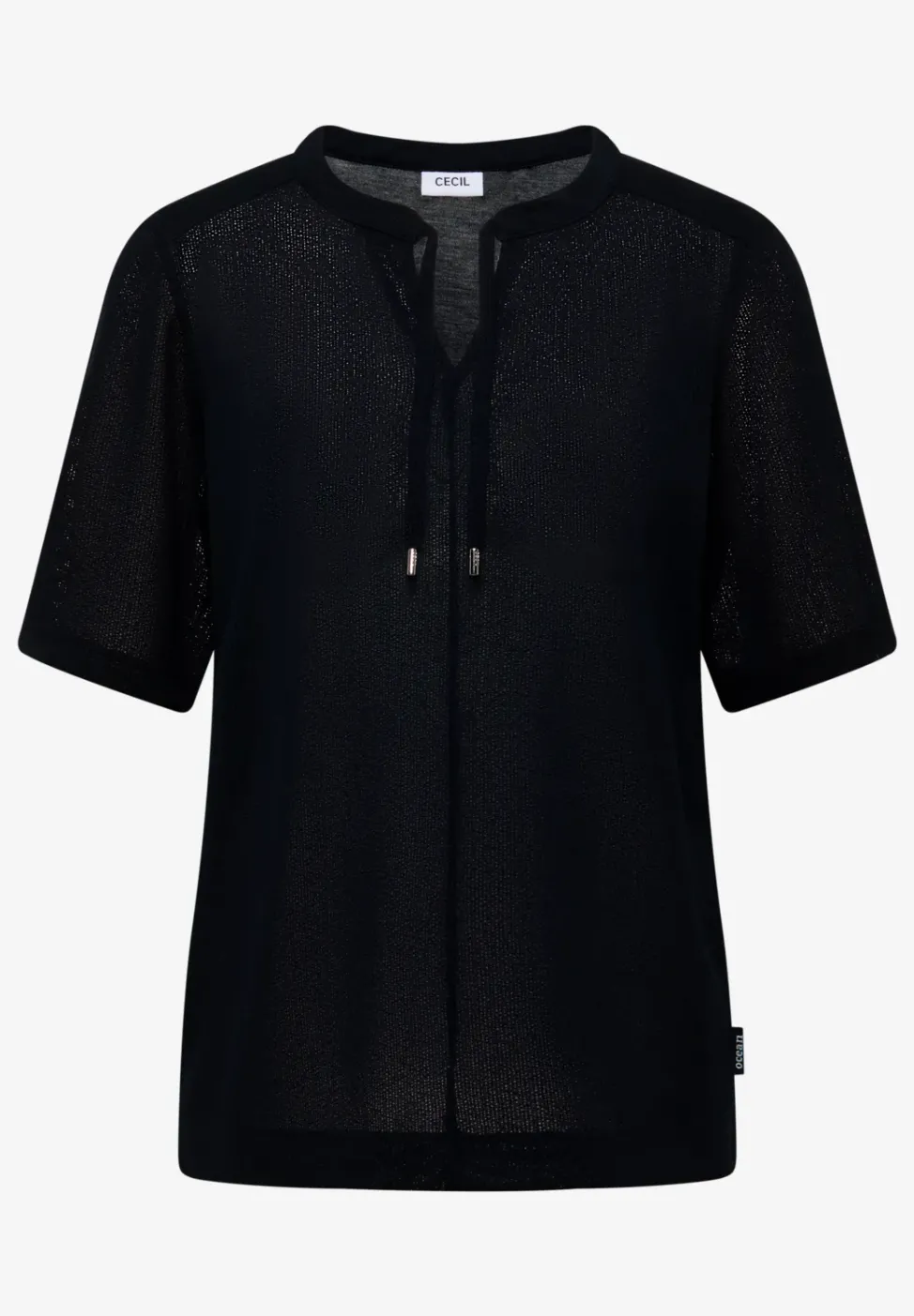 Kurzarm Bluse mit Split Neck und Bändern