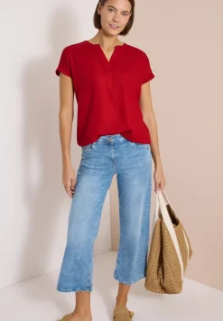 Kurzarm Bluse mit Split Neck
