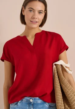 Kurzarm Bluse mit Split Neck